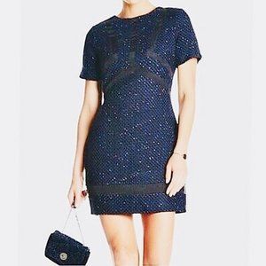 Adelyn Rae Womens Blue Tweed Short Sleeve Dress Boucle Mesh Back size Large